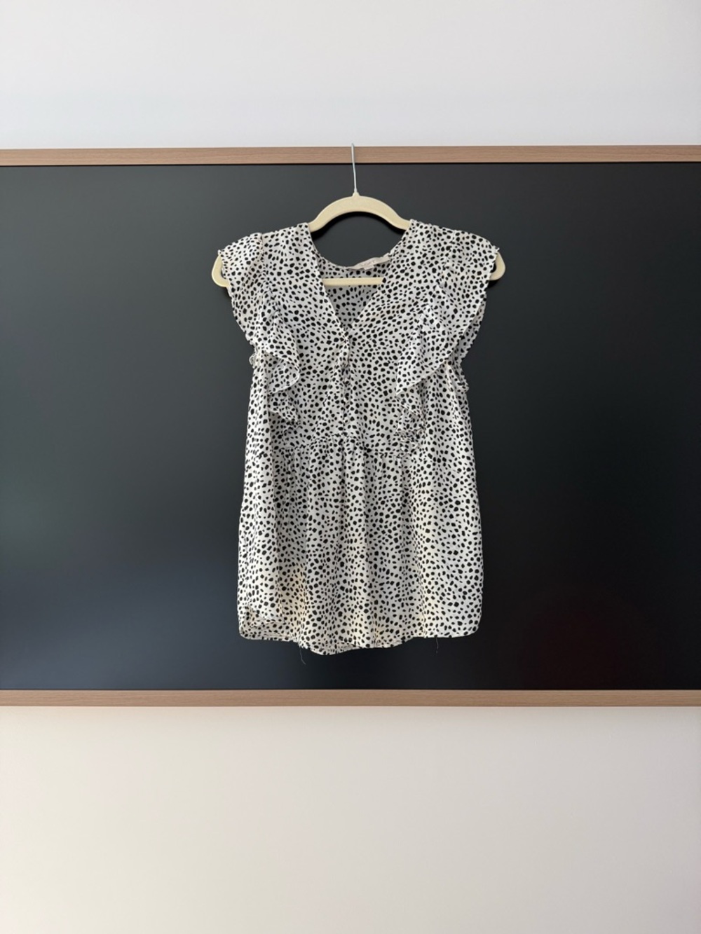 LOFT Black and White Polka Dot Ruffle Blouse